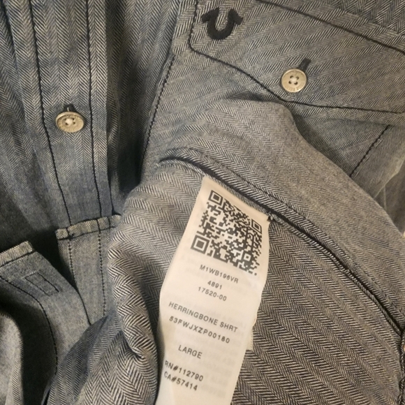 True Religion Slim Herringbone Button Down Long Sleeve Shirt Mens Large - Picture 7 of 10